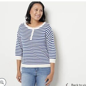 Candace Cameron Bure Navy and White Striped Knit Top